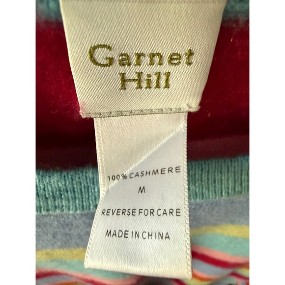 Garnet Hill 100% Cashmere Sweater Womens Medium Multi Color Striped Crew Neck M - Picture 3 of 5